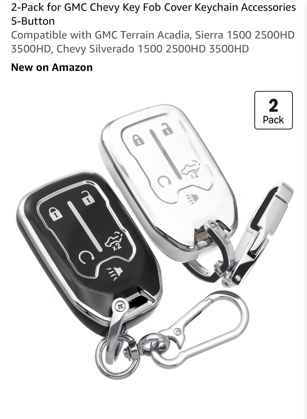 2-Pack GMC Chevy 5-Button Key Fob Cover Set