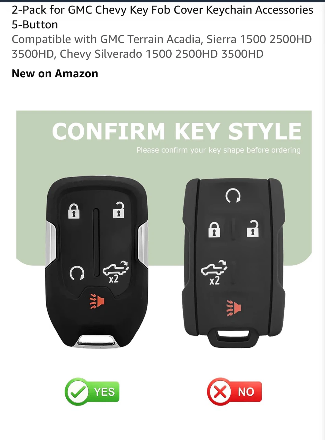 2-Pack GMC Chevy 5-Button Key Fob Cover Set - photo 2
