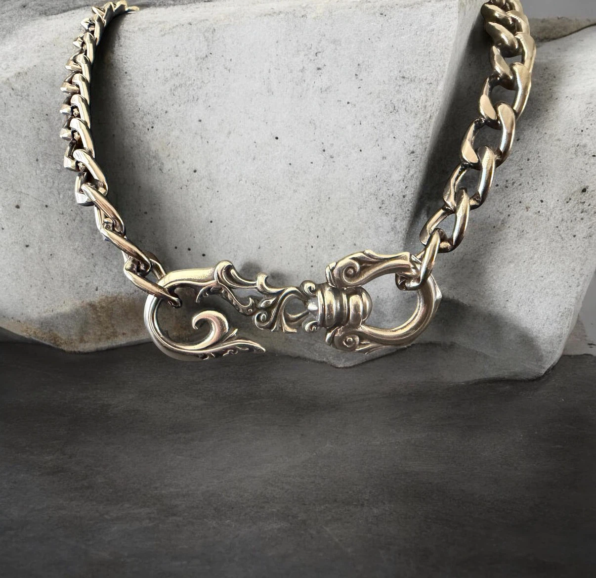 Stainless Steel Chain Necklace with Ornate Clasp