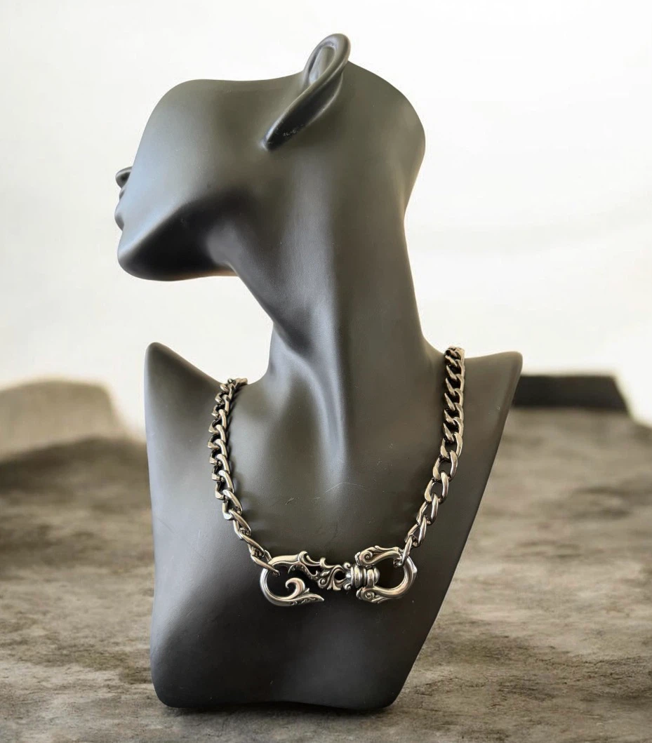 Stainless Steel Chain Necklace with Ornate Clasp - photo 2