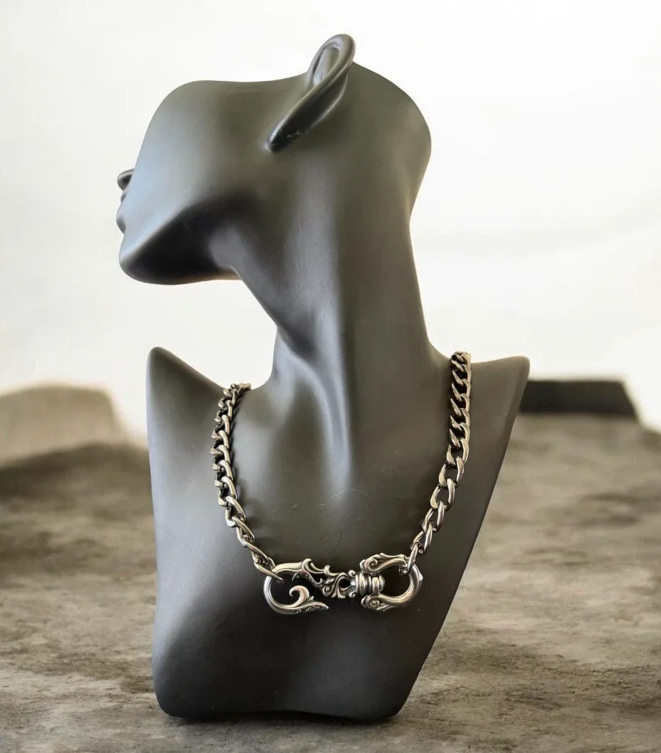 Stainless Steel Chain Necklace with Ornate Clasp - photo 2