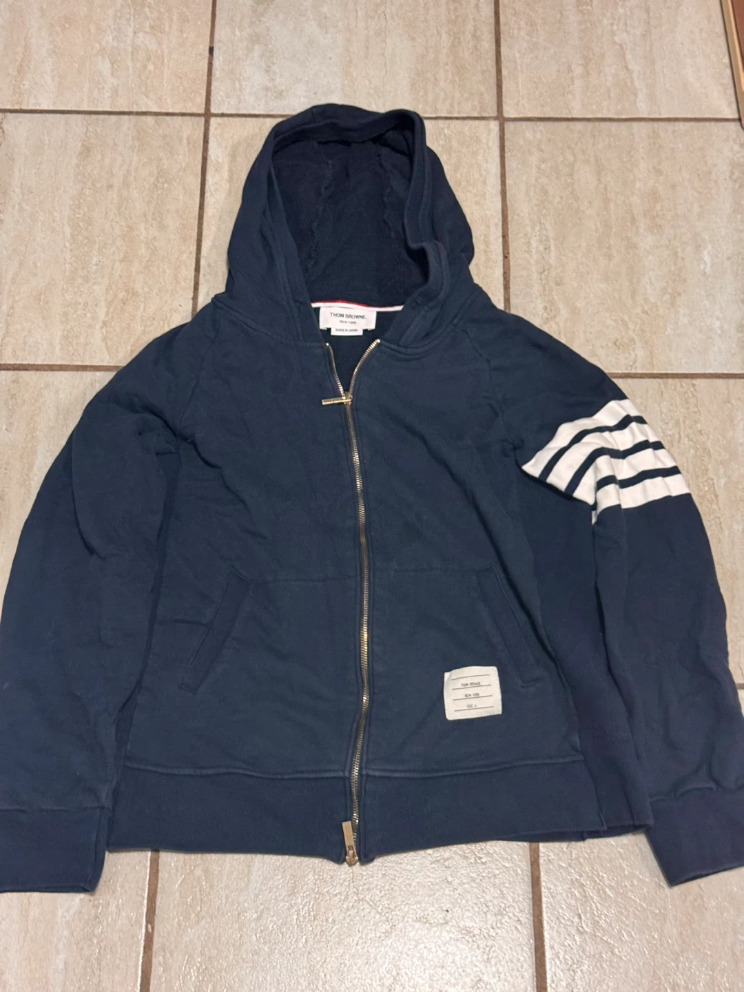 Thom Browne Navy Zip-Up Hoodie