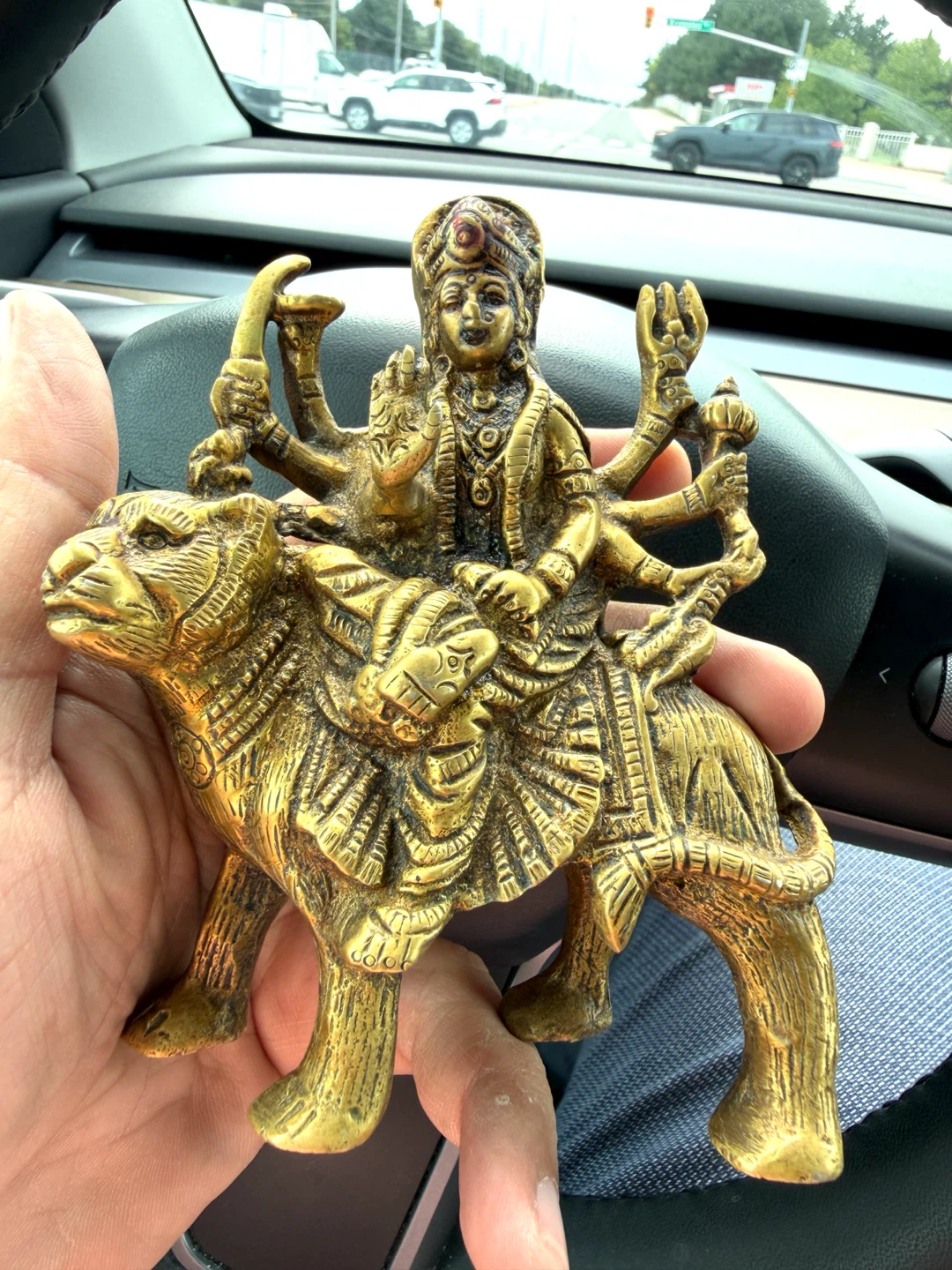 Brass Hindu Goddess Durga Statue on Lion (heavy duty)