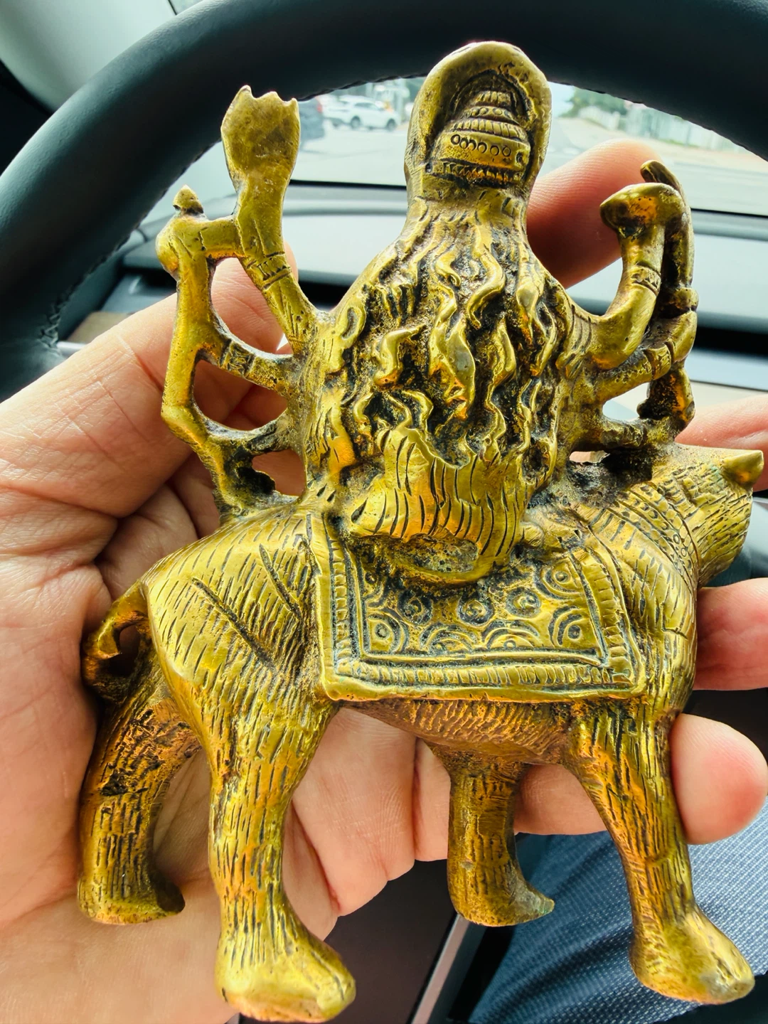Brass Hindu Goddess Durga Statue on Lion (heavy duty) - photo 2