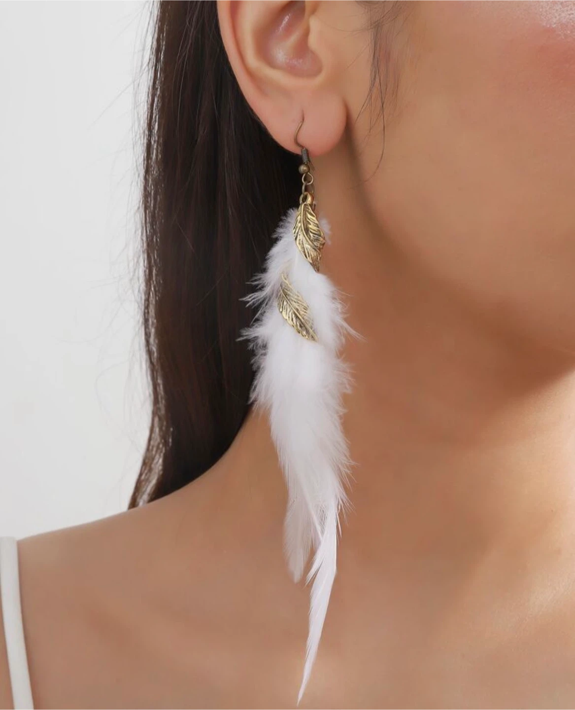 White Feather Dangle Earrings