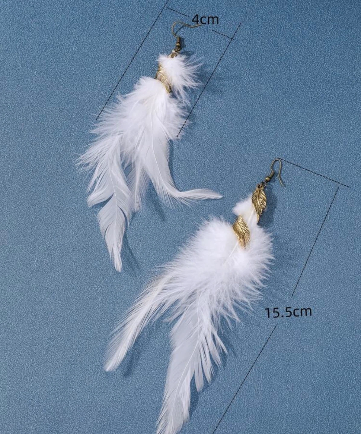 White Feather Dangle Earrings - photo 2