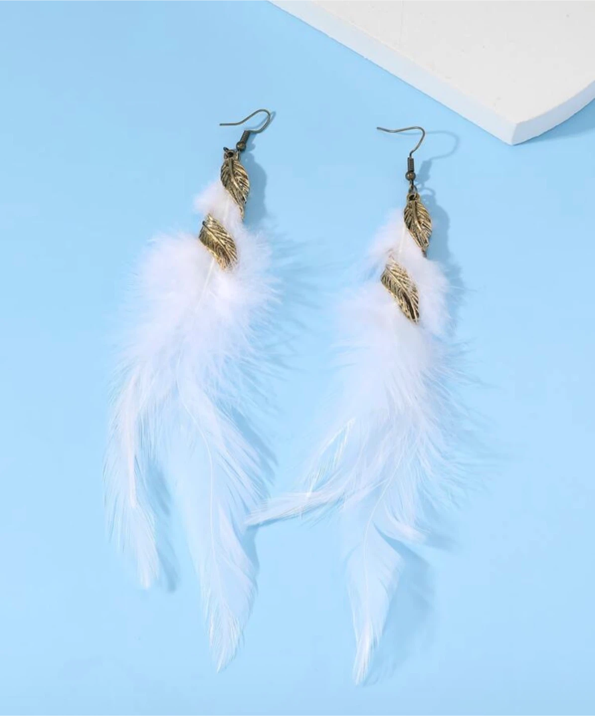 White Feather Dangle Earrings - photo 3