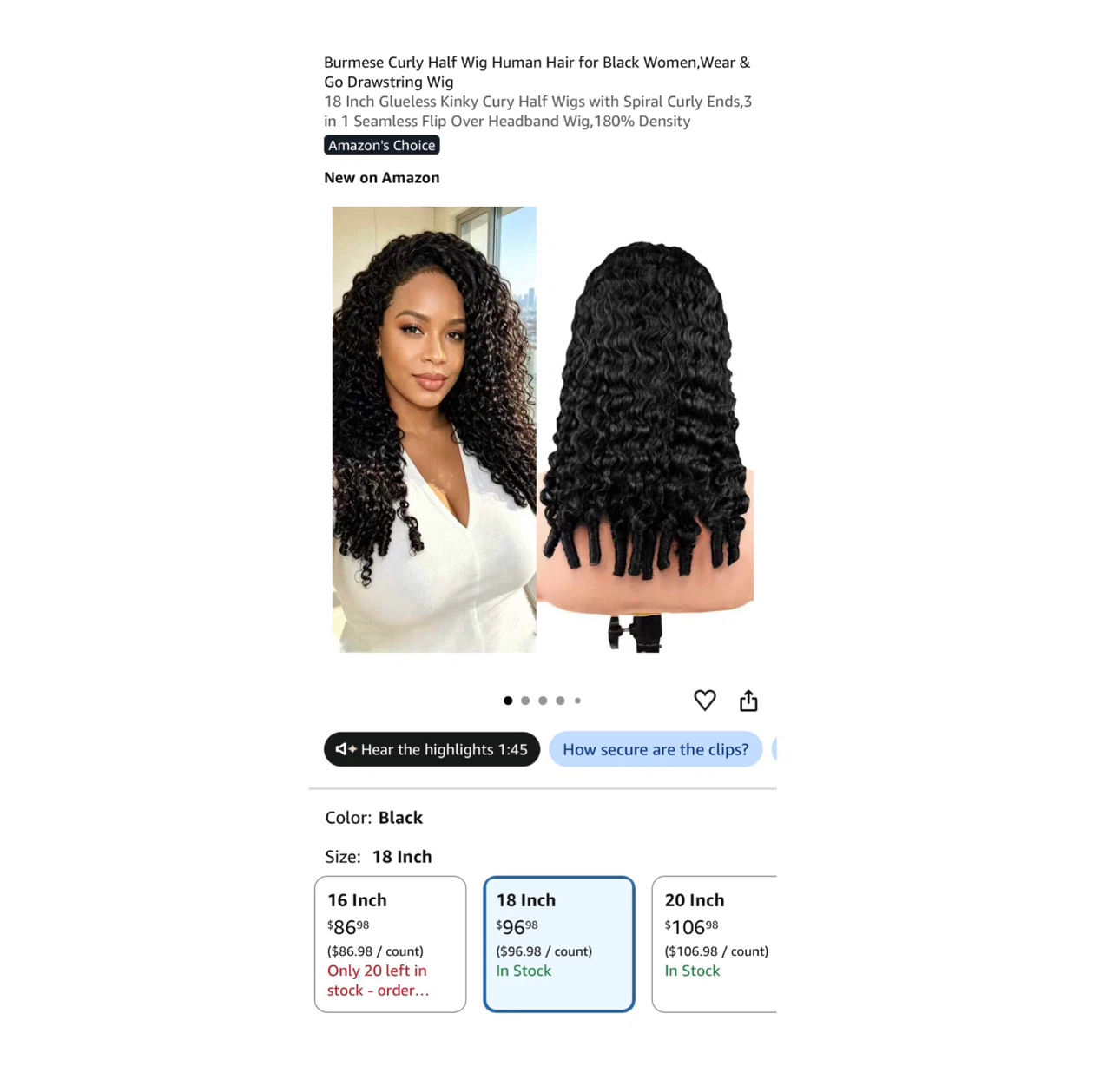 Brand new Burmese Curly Half Wig Human Hair for Black Women