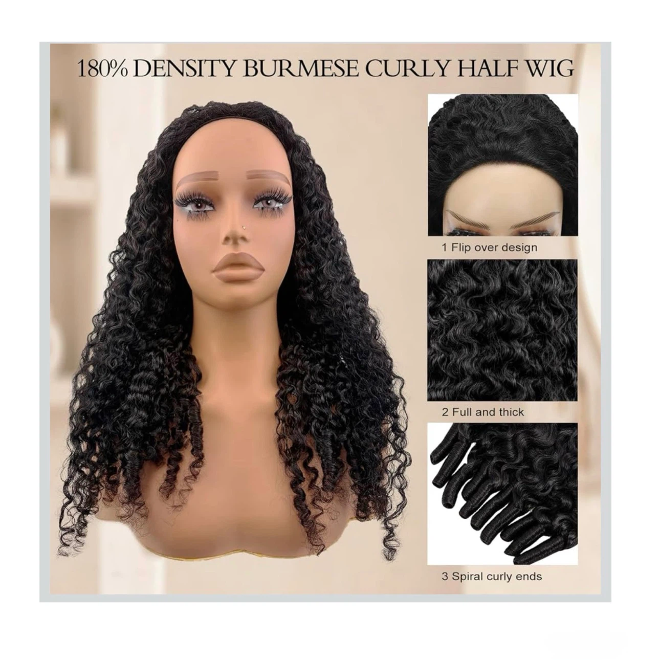 Brand new Burmese Curly Half Wig Human Hair for Black Women - photo 3