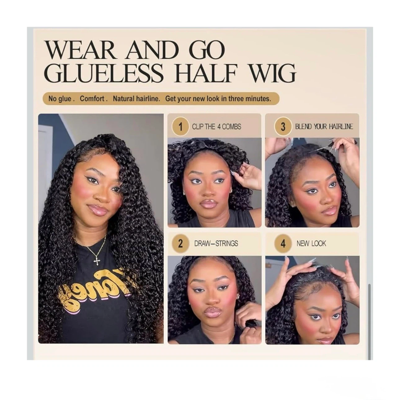 Brand new Burmese Curly Half Wig Human Hair for Black Women - photo 5