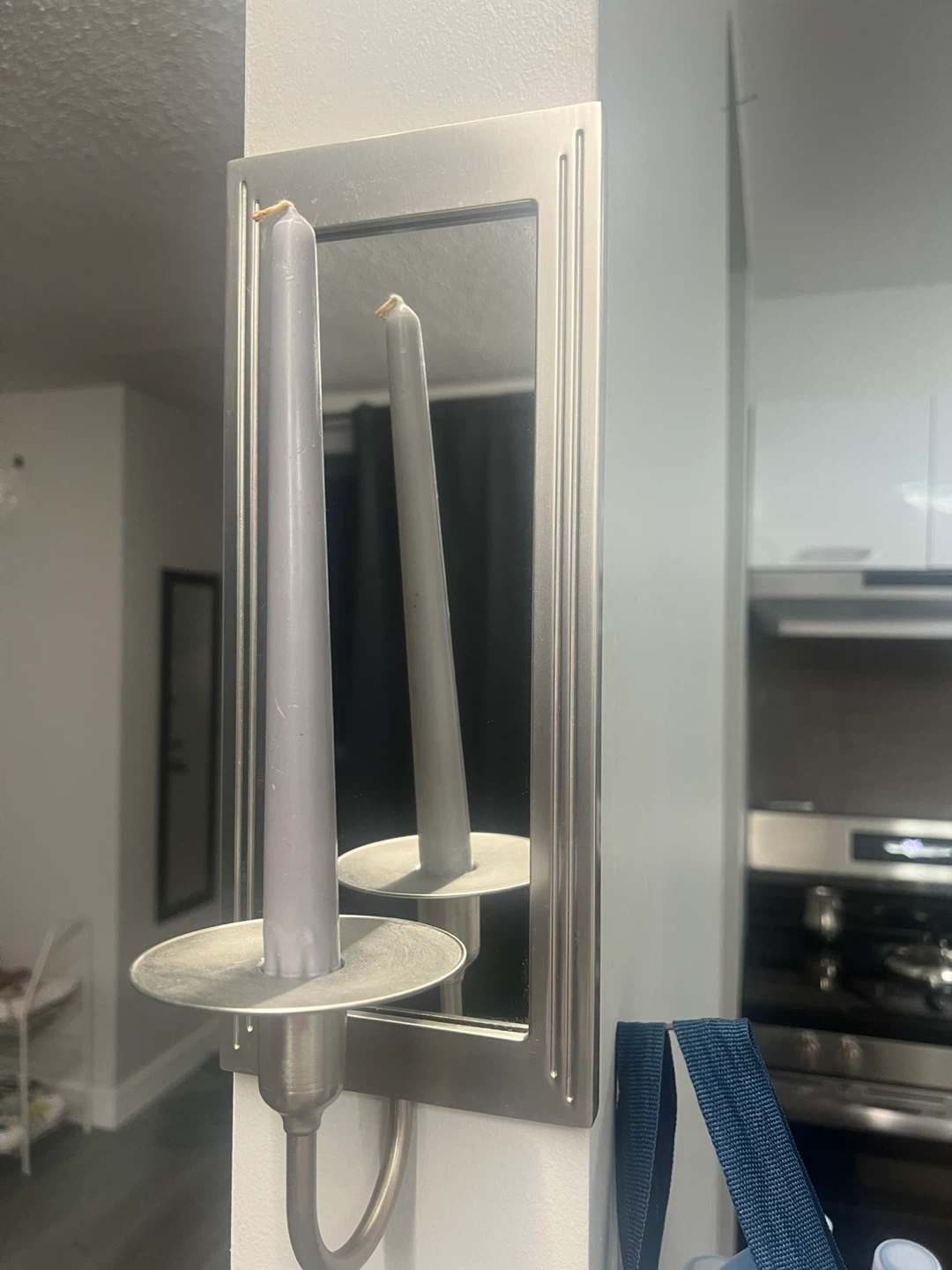 Set of 3 Modern Metal & Mirror Wall Candle Sconces - photo 2