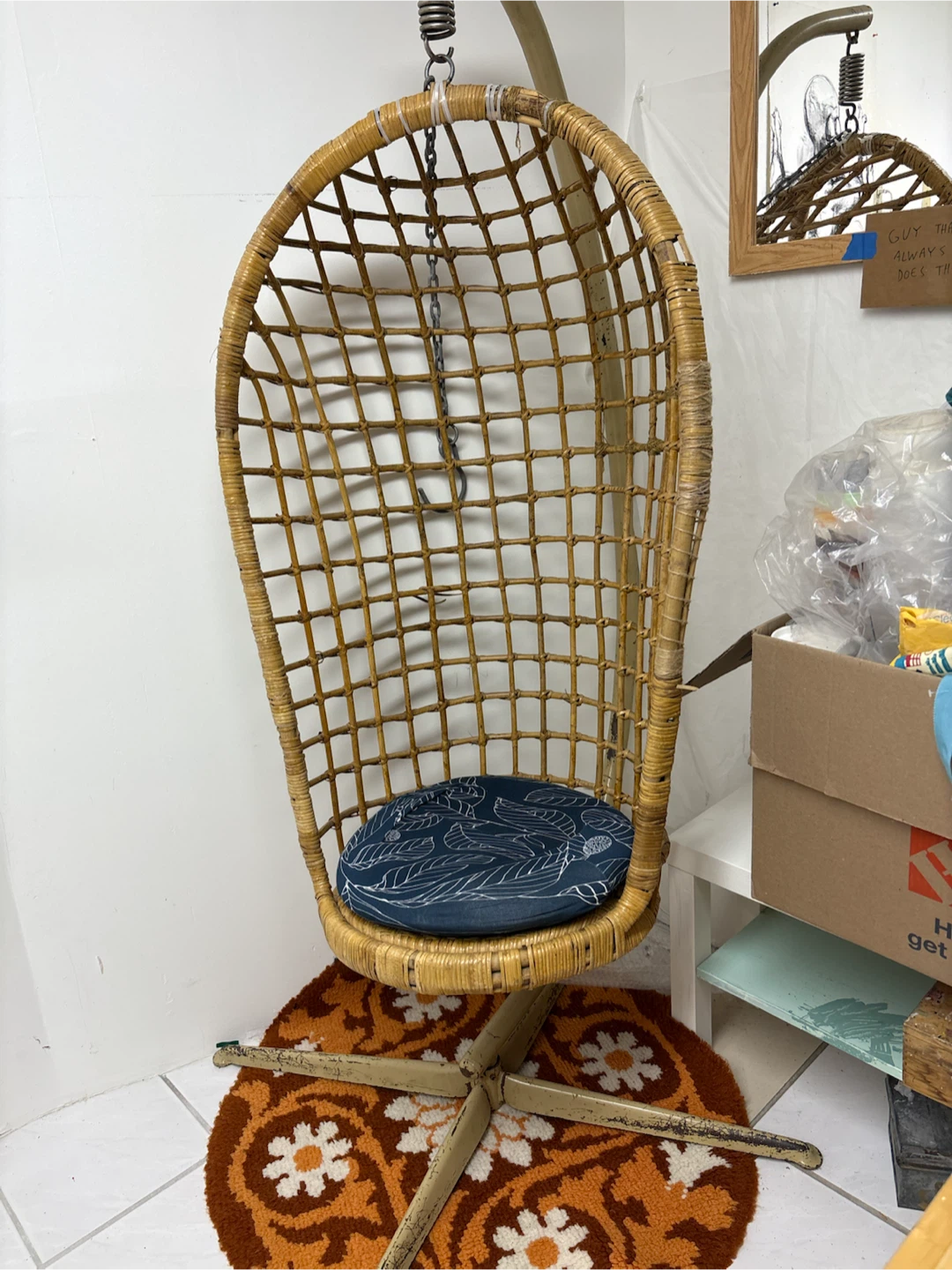 Vintage hanging bamboo basket chair