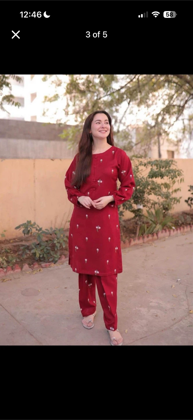 Red embroidered shalwar kameez set