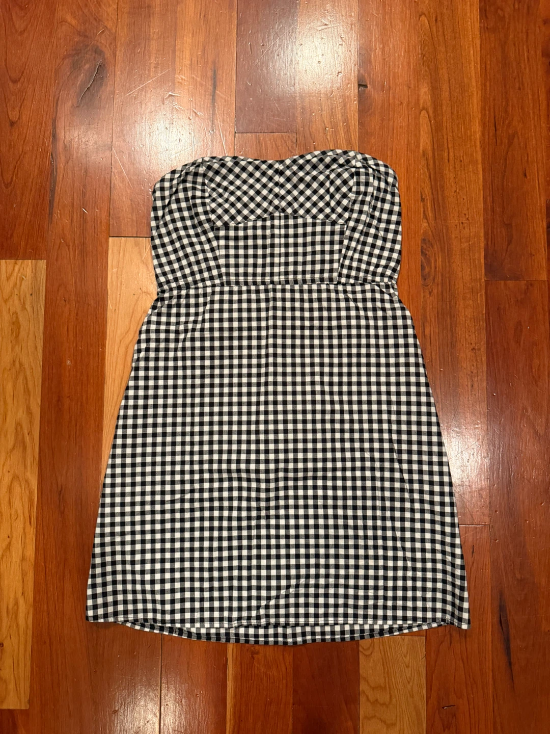 Black and White Gingham Strapless Dress