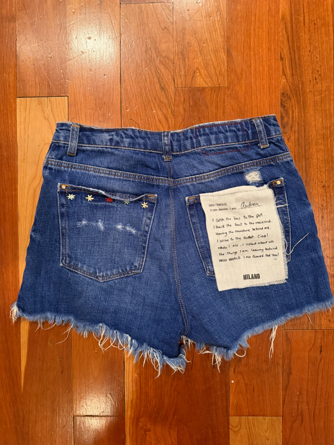 ZARA / TRAFALUC Denim Shorts with Embroidery and Distressing - photo 2