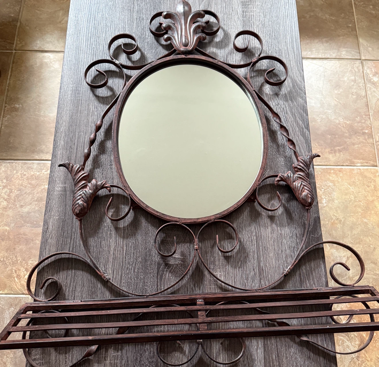Ornate Bronze Metal Wall Mirror