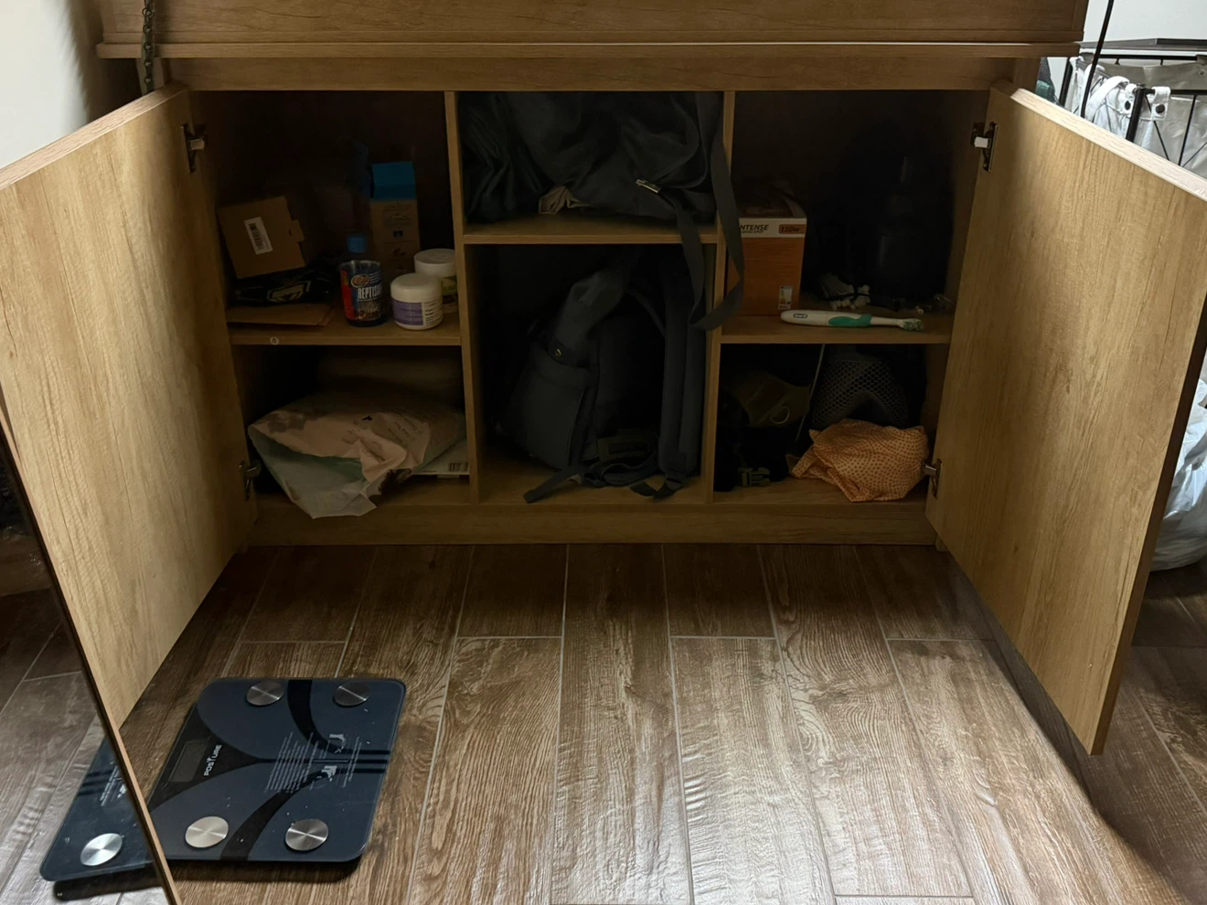 Oak Finish Cabinet with Doors and Shelves - photo 2