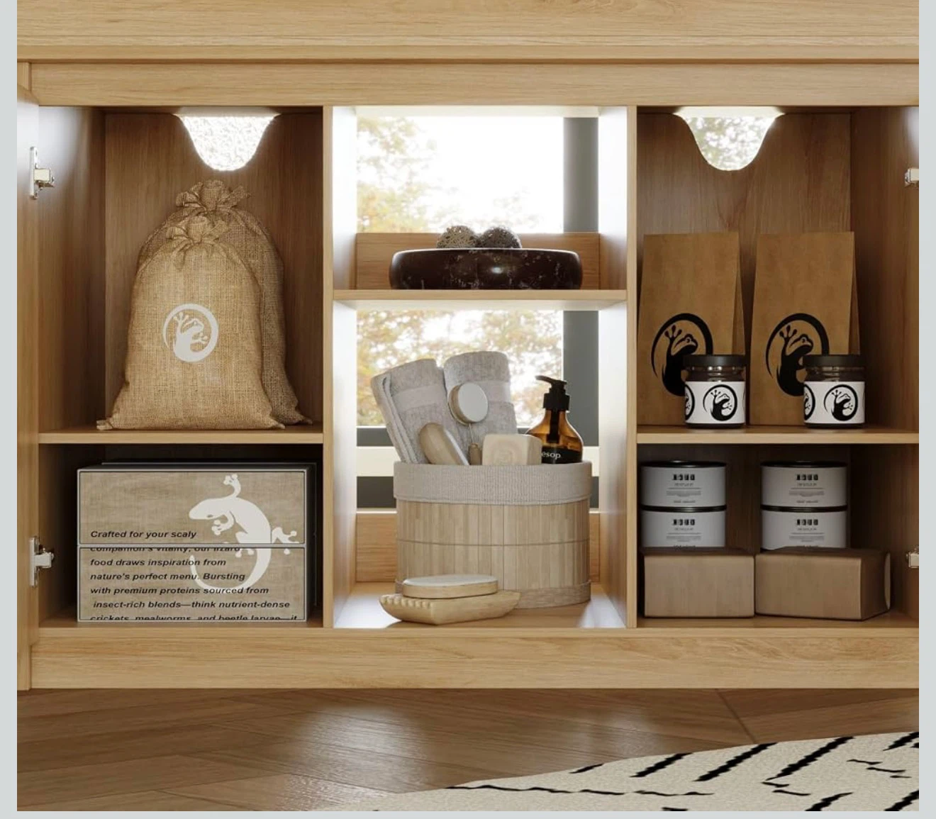 Oak Finish Cabinet with Doors and Shelves - photo 5