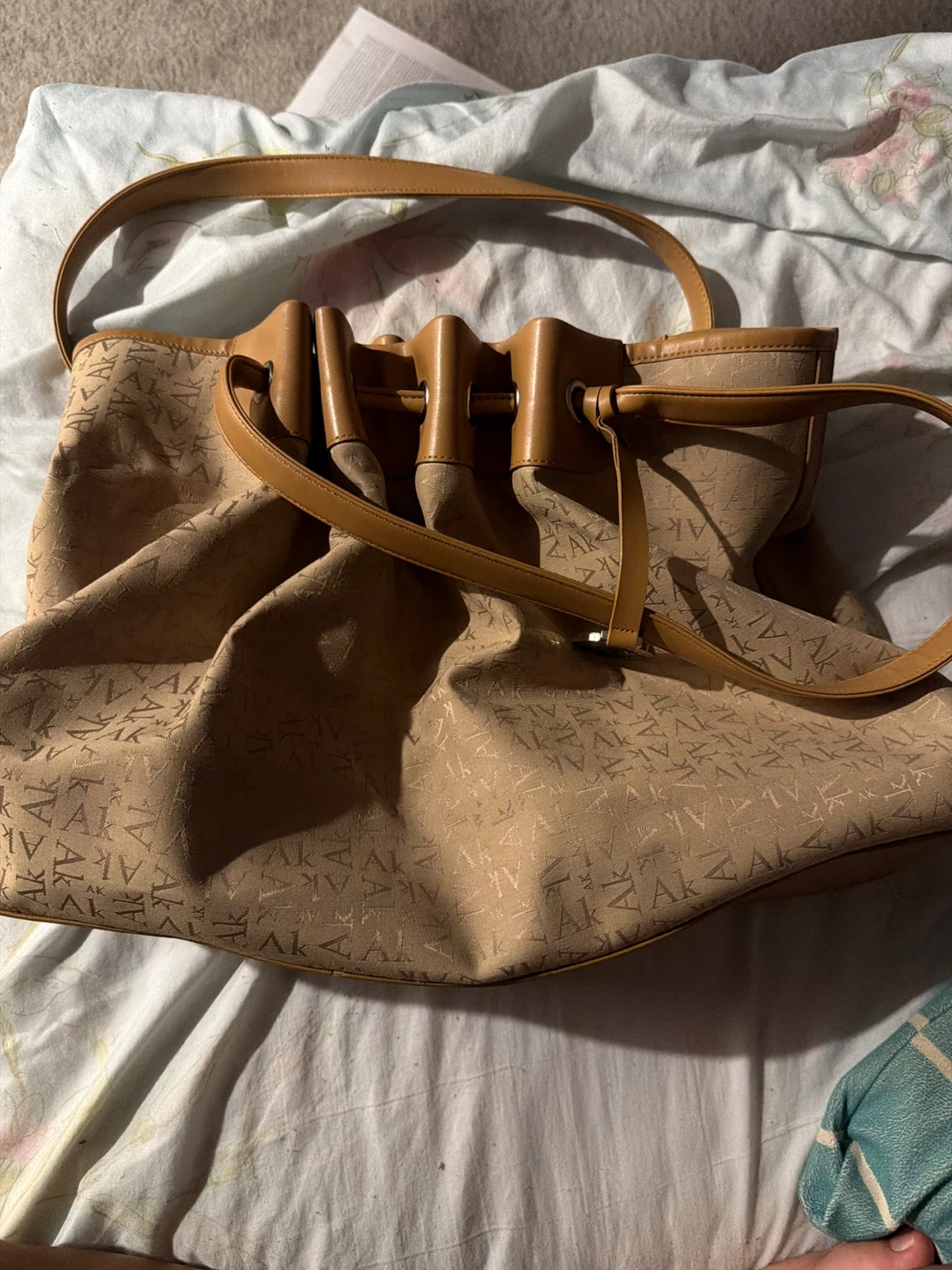 Anne Klein Tan Monogram Shoulder Bag