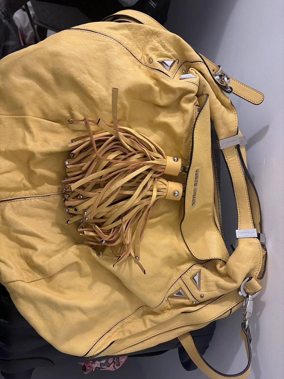 Karen Millen Yellow Leather Fringe Bag