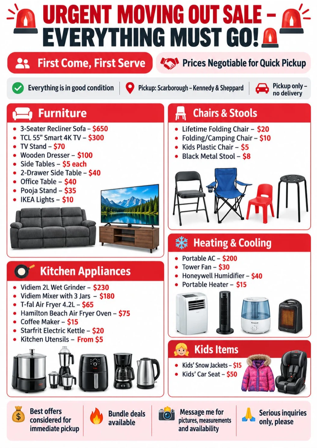 Urgent move out sale