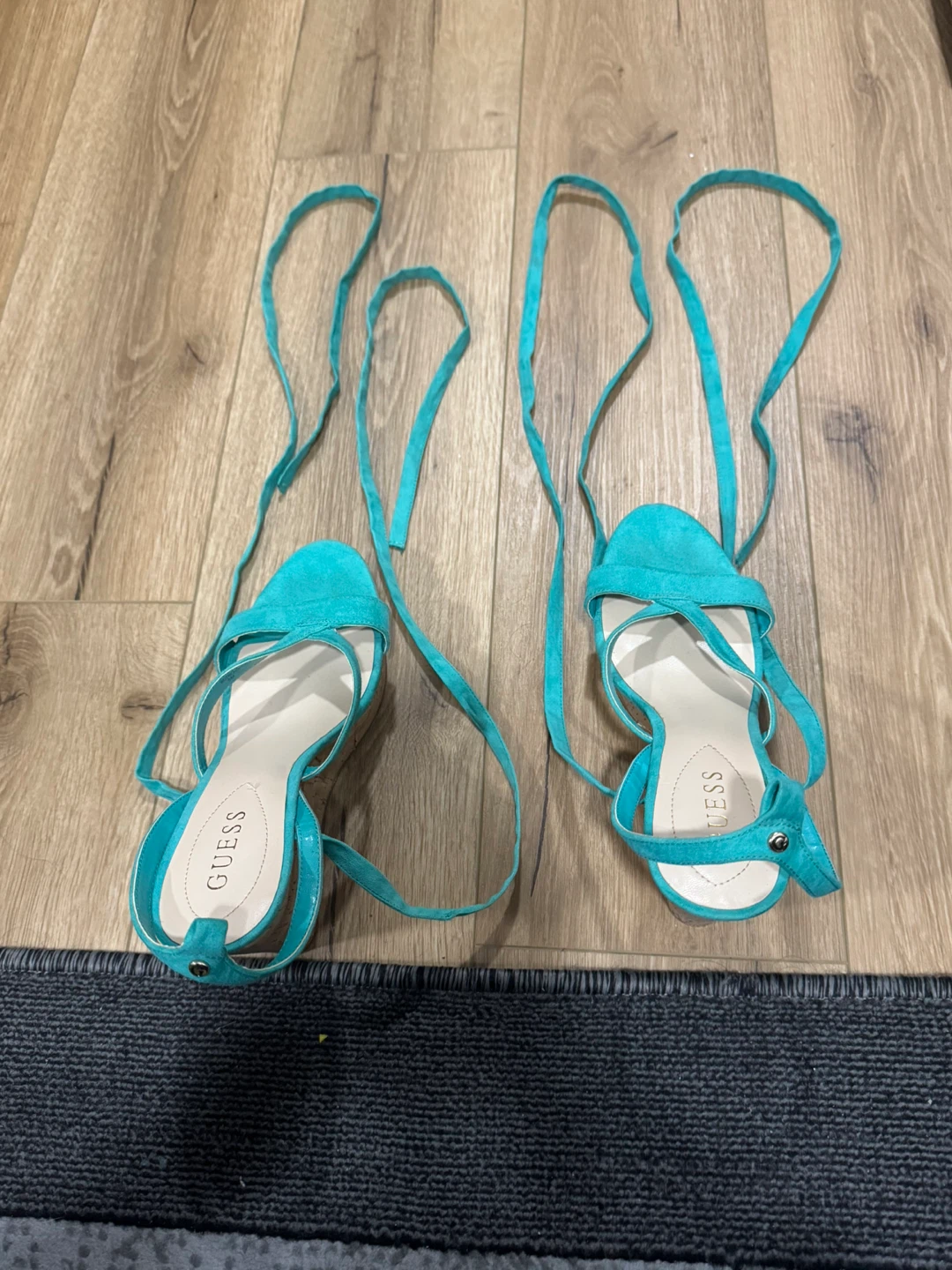 Guess Teal Suede Lace-Up Heels