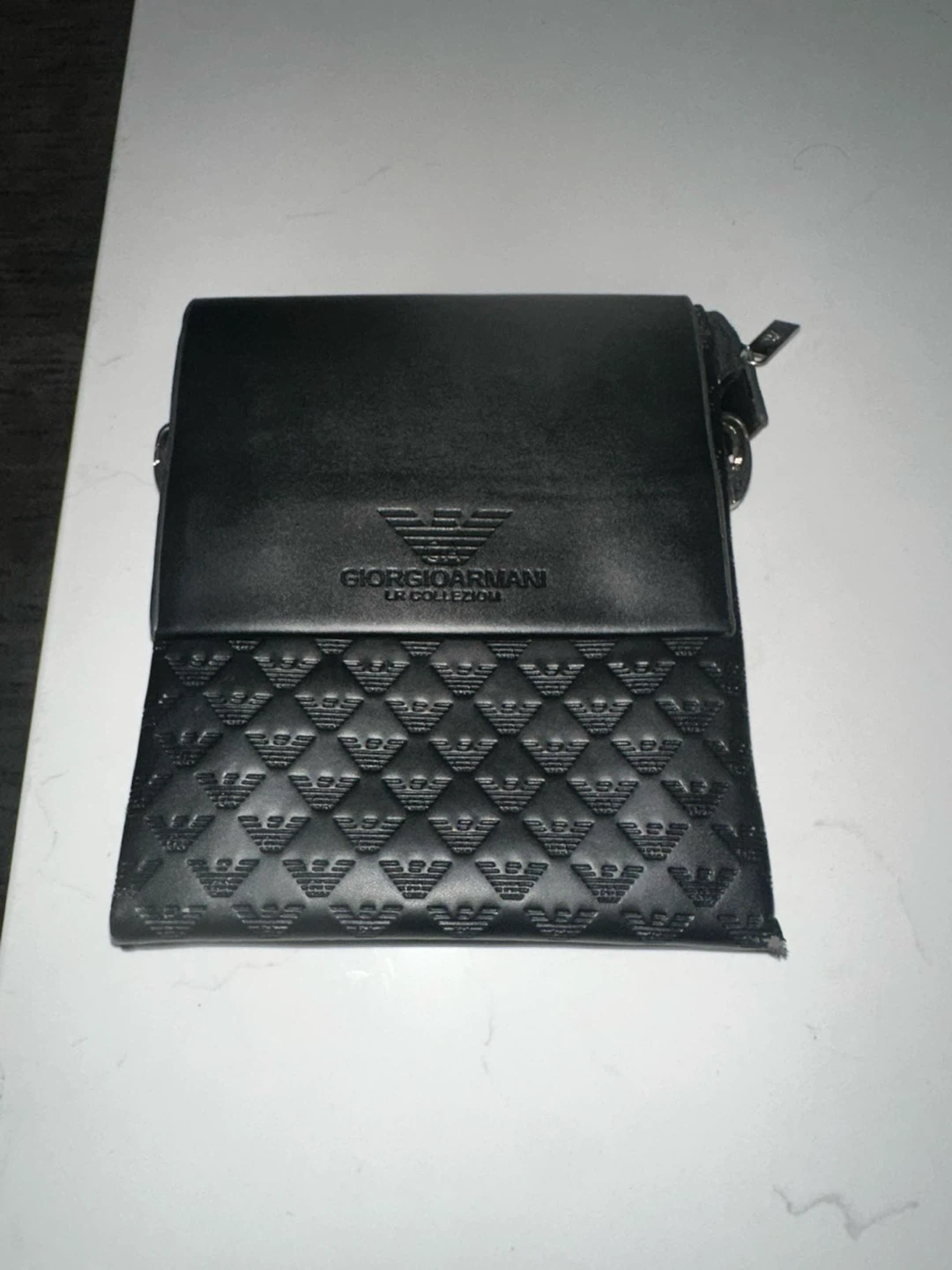 Giorgio Armani Black Logo Print Crossbody Bag