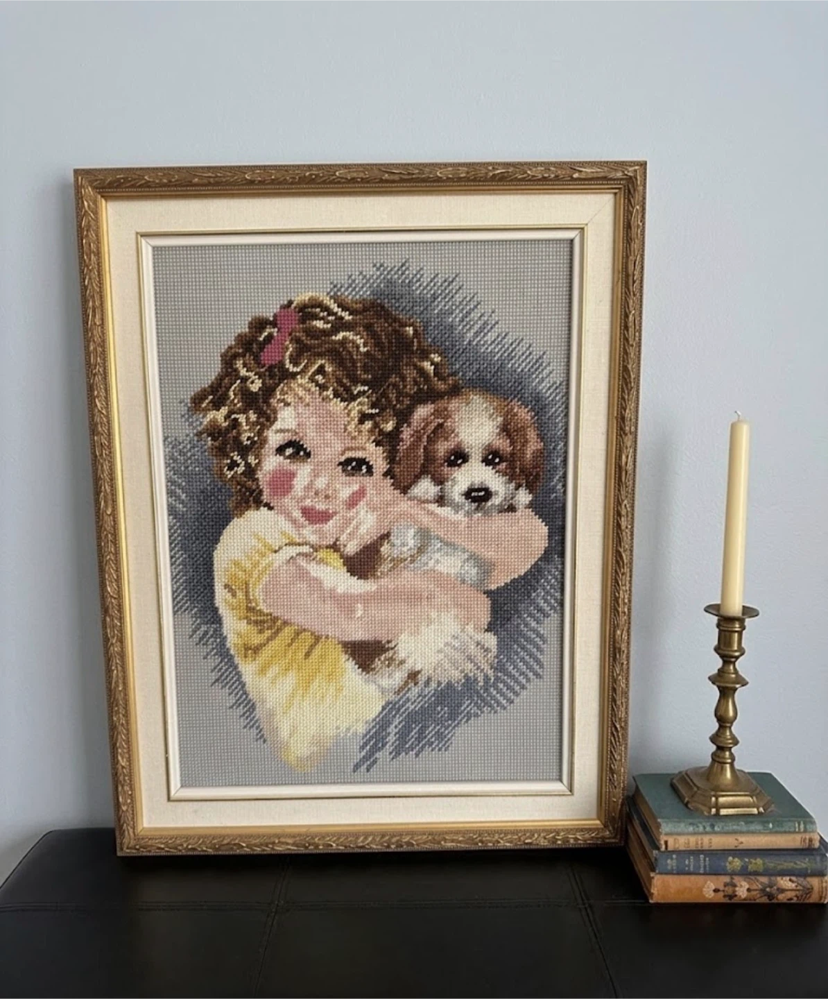 1990s VTG Custom Framed Cross Stitch Decor⁠