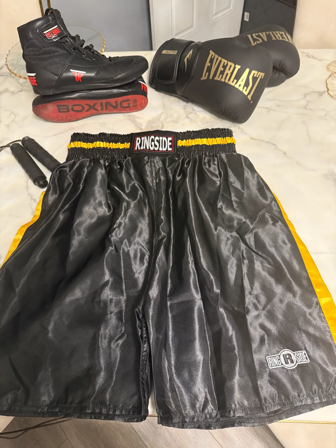 Boxing Gear Set: Shorts, Gloves, Boots, Jump Rope