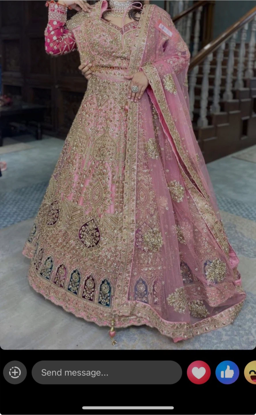 Pink Embroidered Bridal Lehenga Set - photo 2