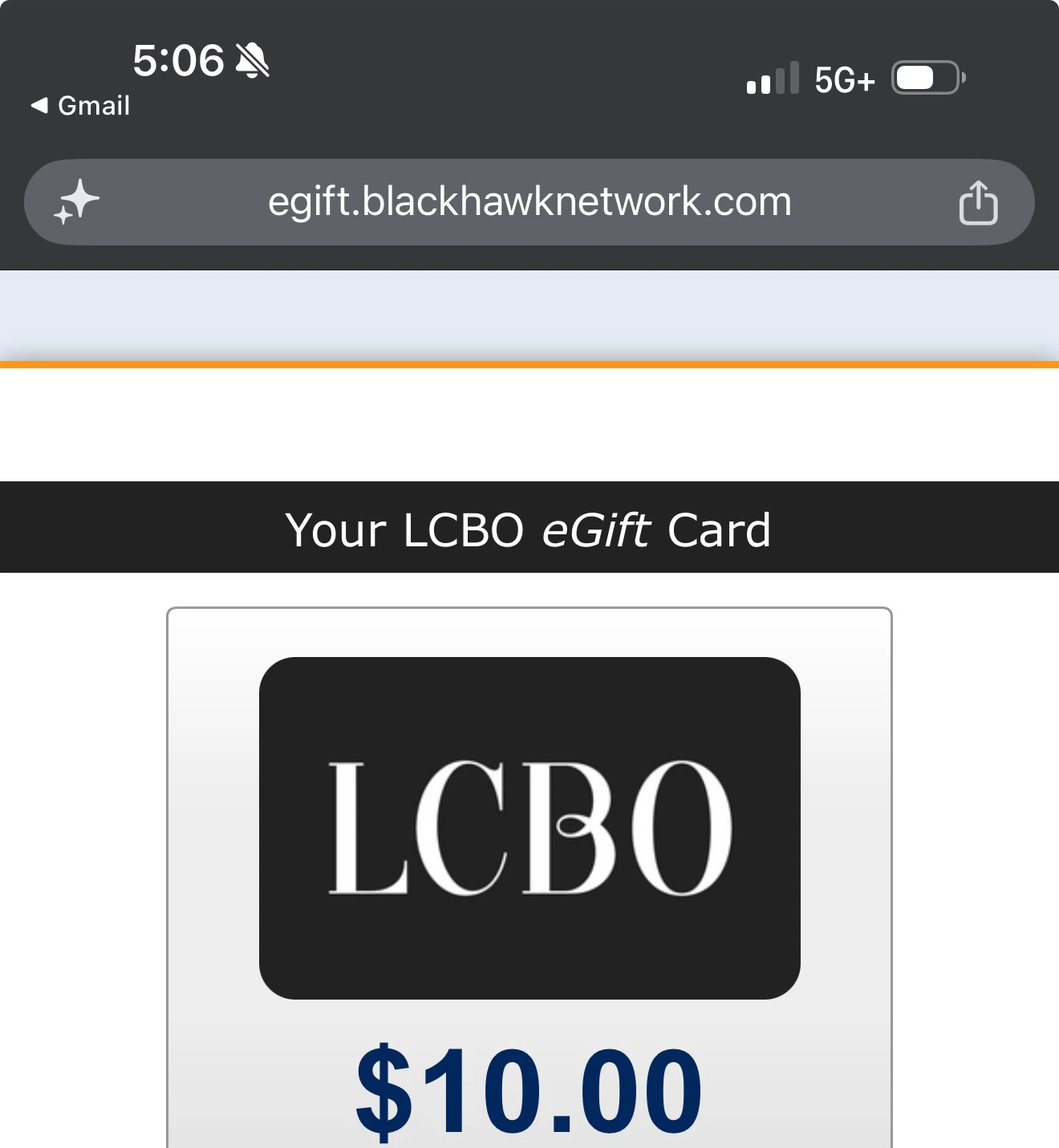 LCBO $10.00 giftcard