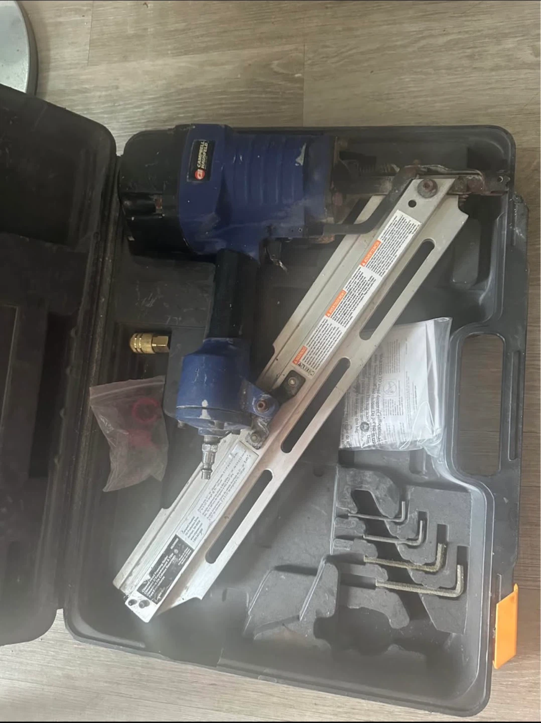 Campbell Hausfeld Nail Gun with Case and Allen Keys