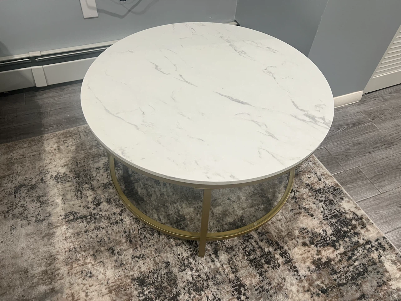 Round Coffee Table with White Marble Top and Gold Frame