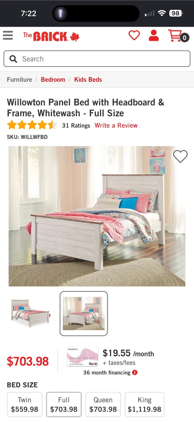 The Brick Willowton Panel Bed Frame - Whitewash - Full Size