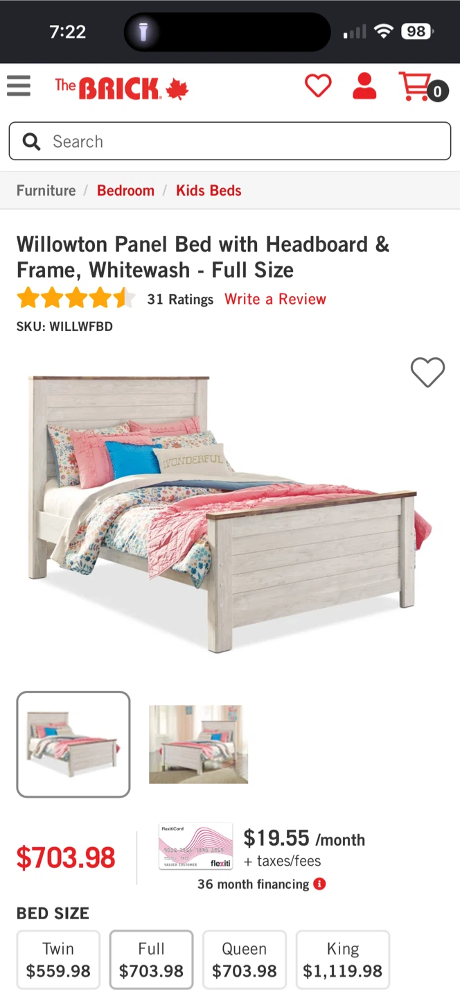 The Brick Willowton Panel Bed Frame - Whitewash - Full Size - photo 2