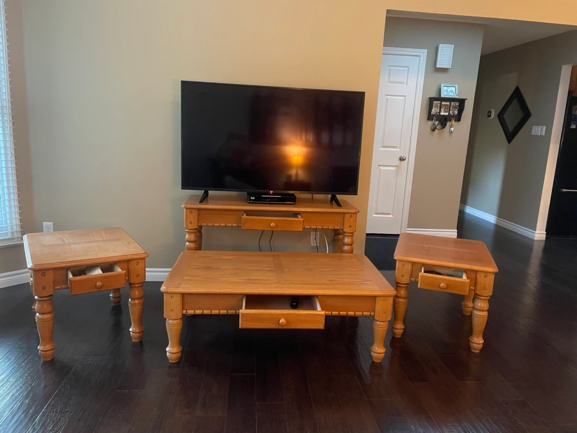 Wooden Coffee Table and End Tables Set