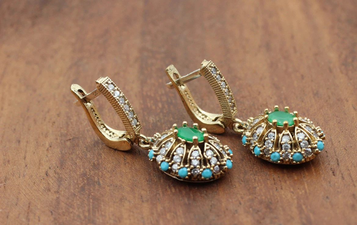 Sterling Silver authentic emerald and turquoise jewellery set - photo 2