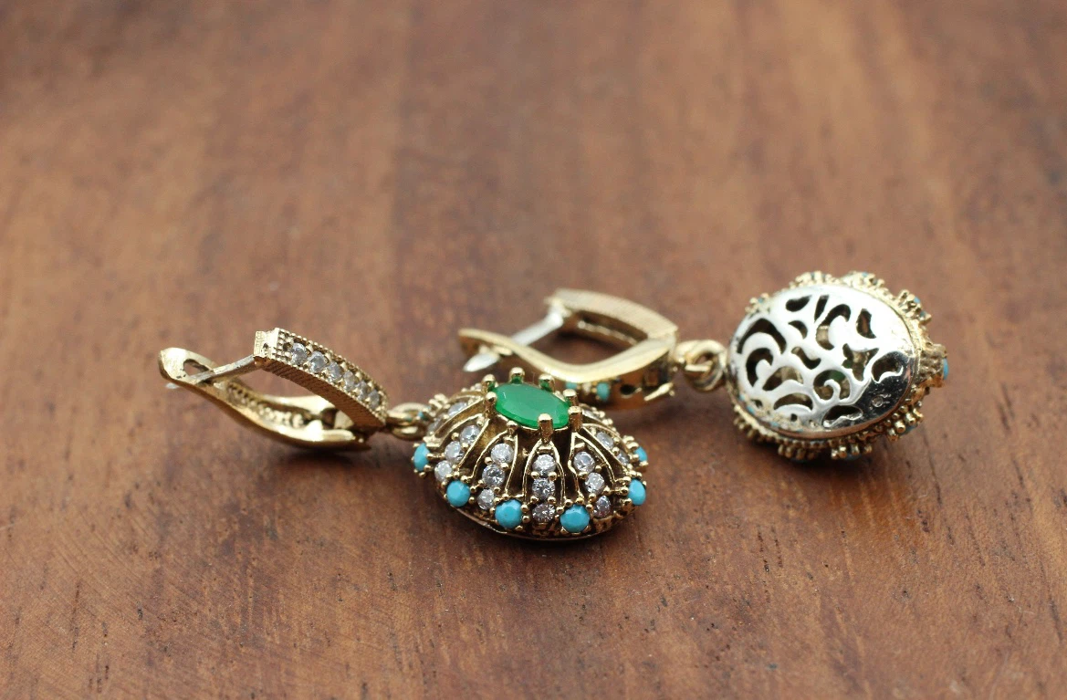 Sterling Silver authentic emerald and turquoise jewellery set - photo 3