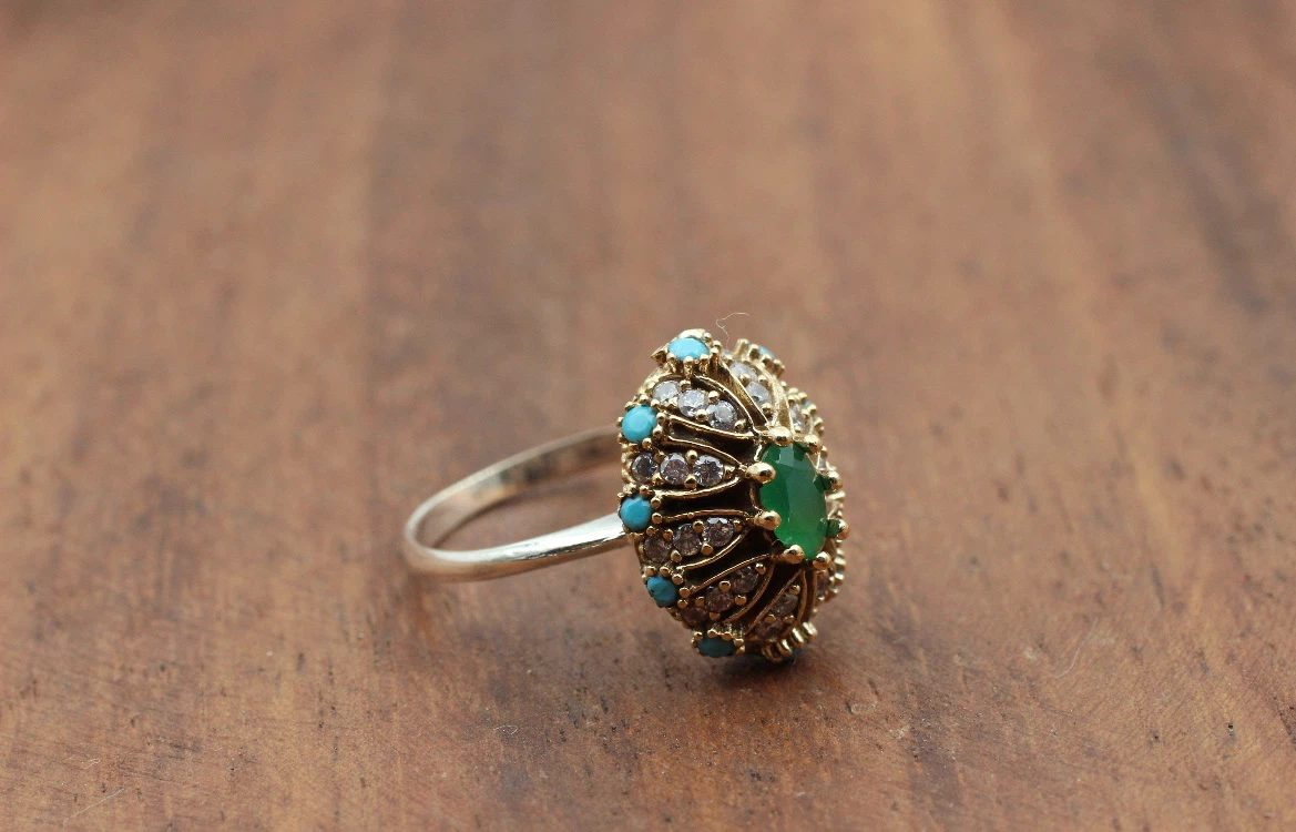 Sterling Silver authentic emerald and turquoise jewellery set - photo 5