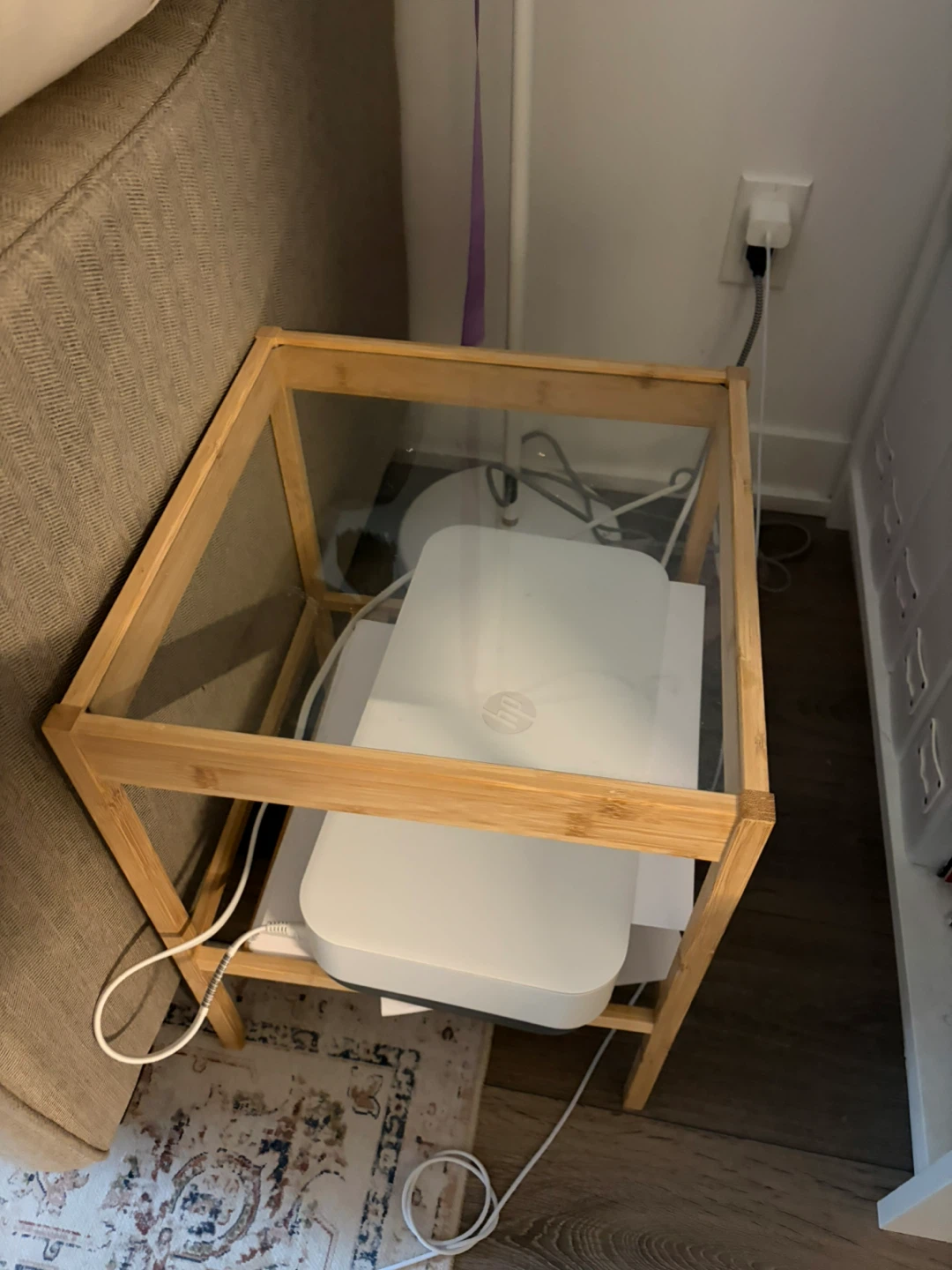2x Bamboo with Glass Top Side Tables