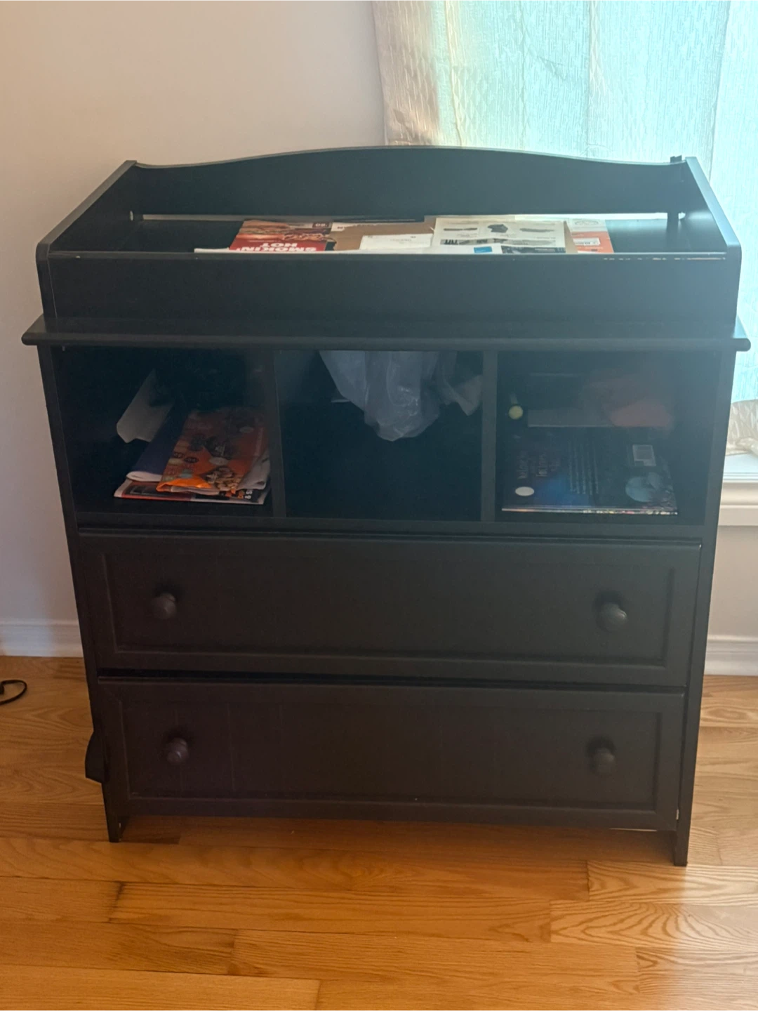 Black changing table with Shelves and Drawers