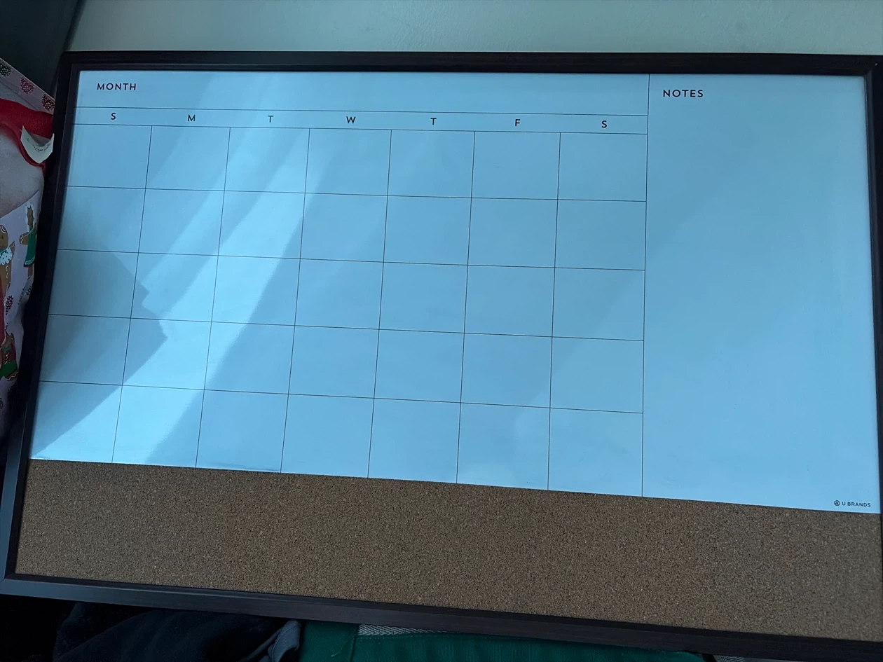 U Brands Monthly Calendar Cork Combo Board