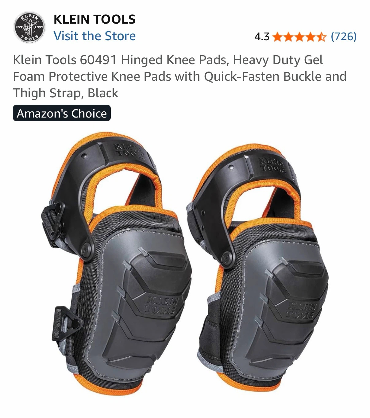 Brand New-Klein Tools 60491 Hinged Knee Pads