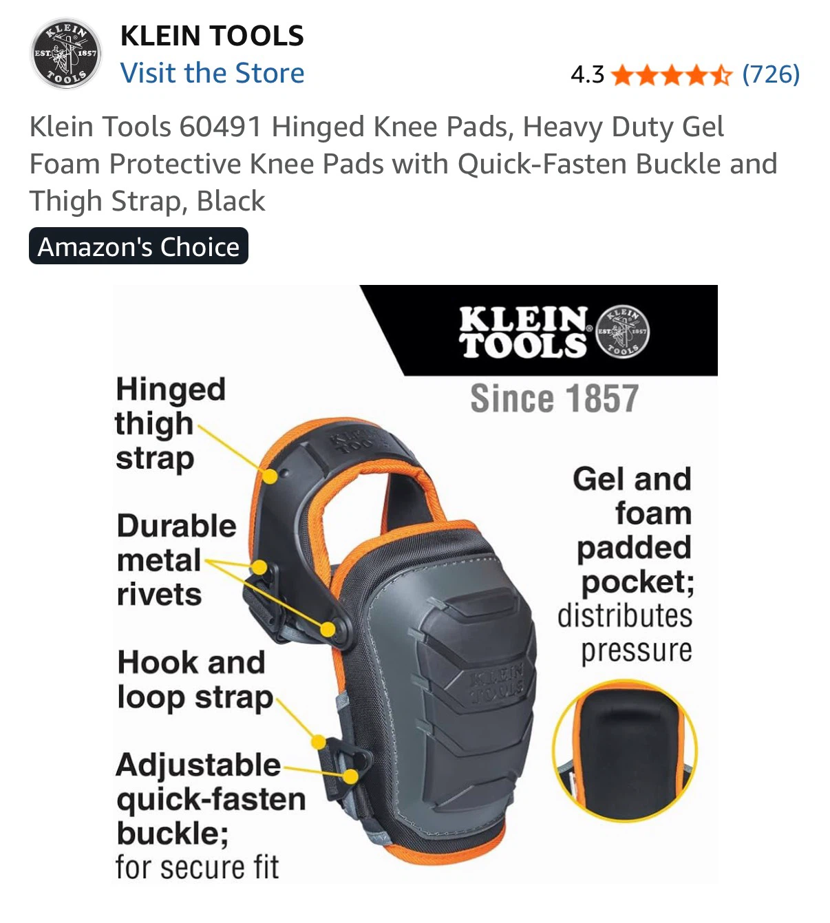 Brand New-Klein Tools 60491 Hinged Knee Pads - photo 3