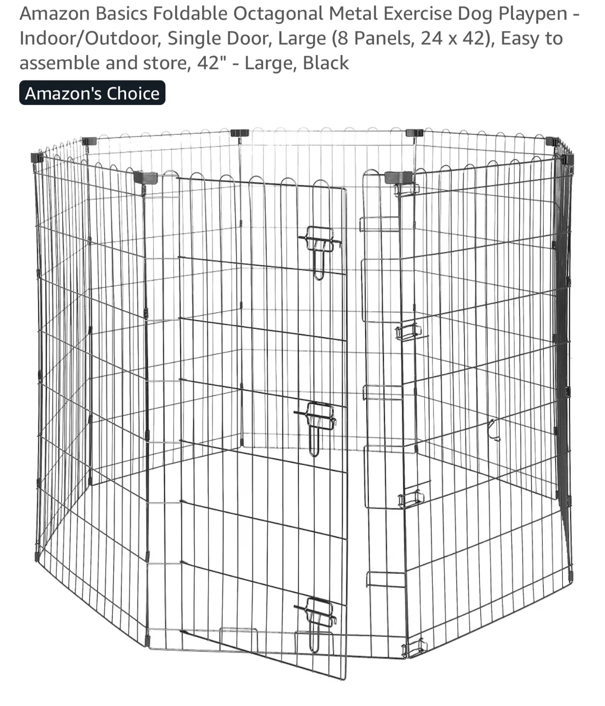 Amazon Basics Foldable Metal Dog Playpen, 42-inch