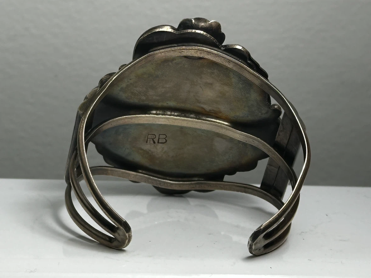 Richard Begay Navajo Carved Ram Turquoise Silver Cuff - photo 5