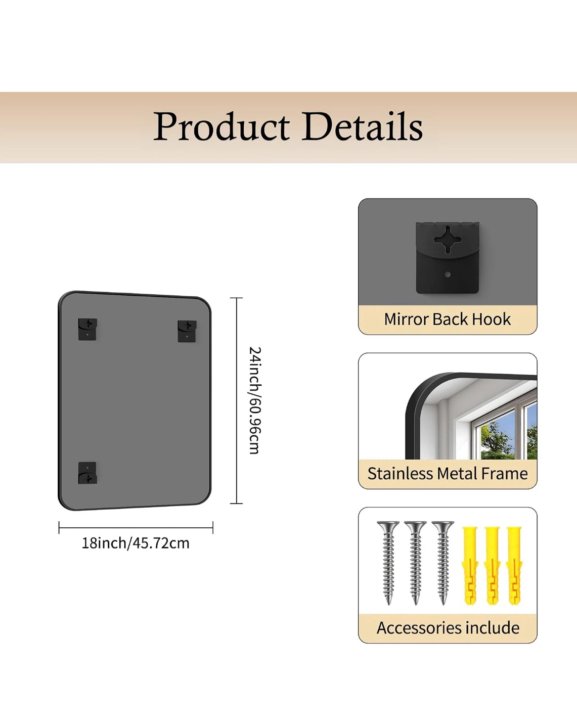 18x24 Black Rectangular Wall Mirror 824 - photo 2