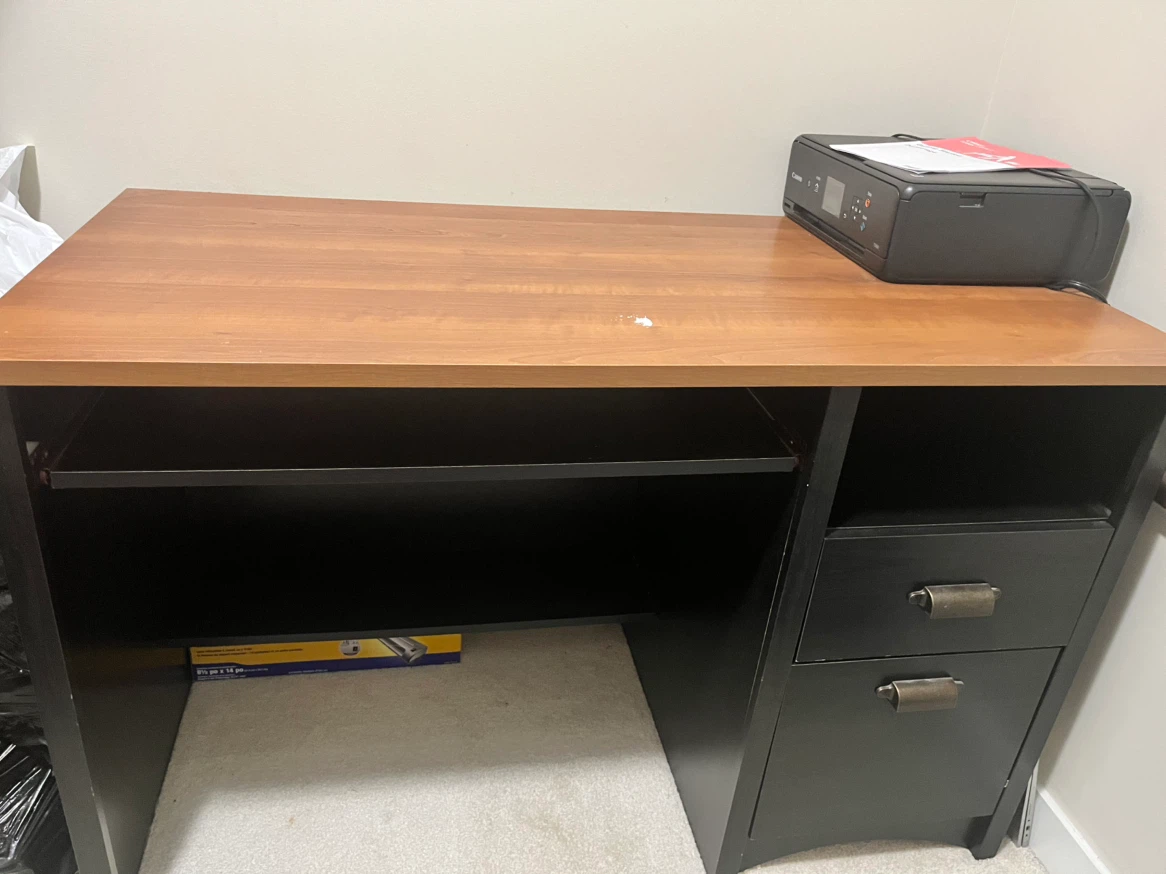 Office Desk with Filing Drawers and printer