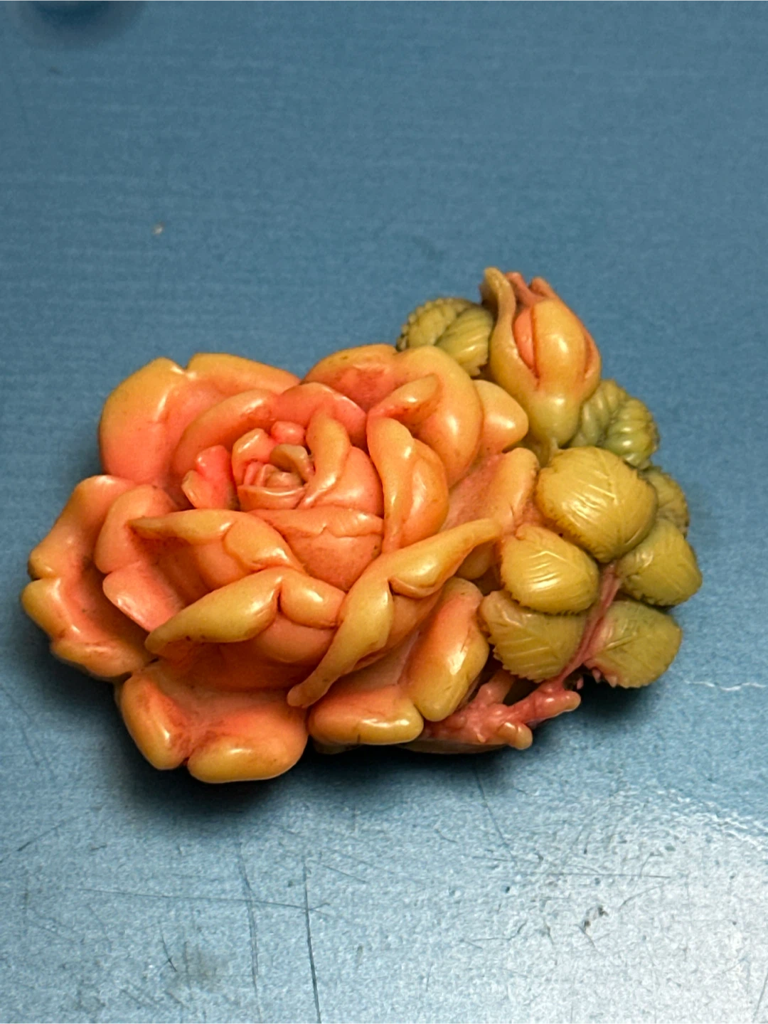 Vintage Japan Molded Celluloid Coral Rose Dress Clip