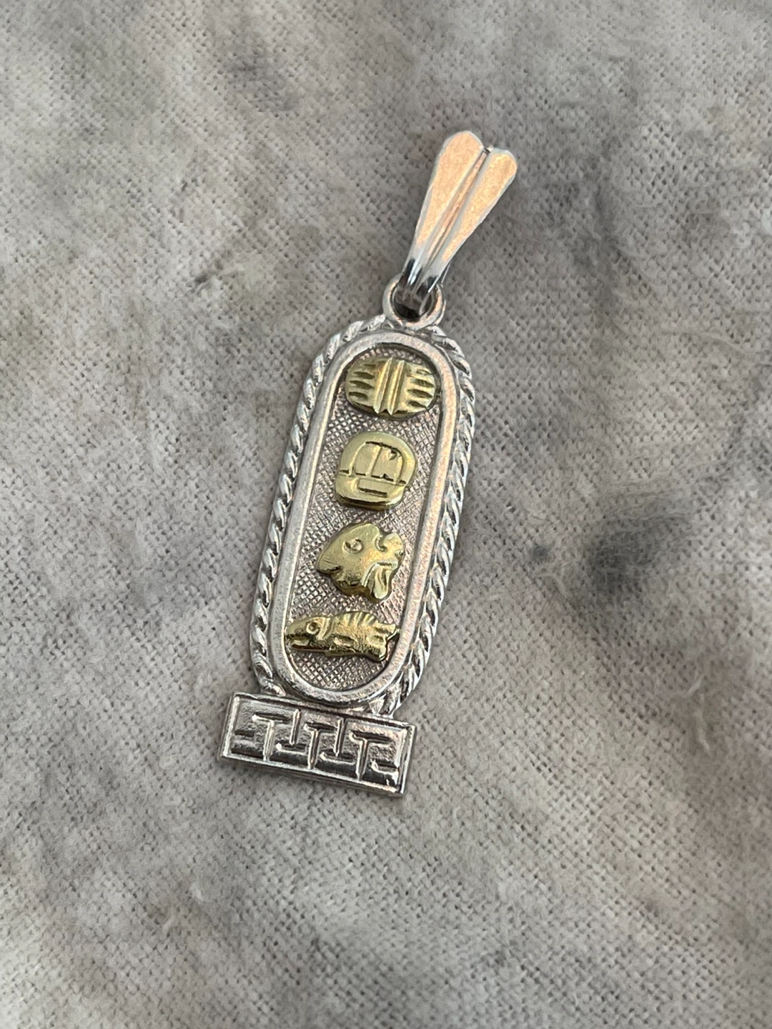 Vintage hieroglyphic pendant 14k & sterling silver pendan